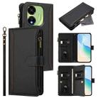 For itel P55 5G Magnetic Closure 9 Card Slots Zipper Leather Case with Hand Strap(Black) - 1