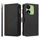 For itel P55 5G Magnetic Closure 9 Card Slots Zipper Leather Case with Hand Strap(Black) - 2