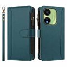 For itel P55 5G Magnetic Closure 9 Card Slots Zipper Leather Case with Hand Strap(Dark Green) - 2