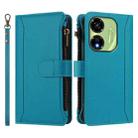 For itel P55 5G Magnetic Closure 9 Card Slots Zipper Leather Case with Hand Strap(Turquoise) - 2
