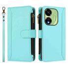 For itel P55 5G Magnetic Closure 9 Card Slots Zipper Leather Case with Hand Strap(Mint Green) - 2