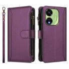 For itel P55 5G Magnetic Closure 9 Card Slots Zipper Leather Case with Hand Strap(Purple) - 2