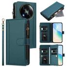 For itel RS4 Magnetic Closure 9 Card Slots Zipper Leather Case with Hand Strap(Dark Green) - 1
