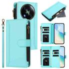 For itel RS4 Magnetic Closure 9 Card Slots Zipper Leather Case with Hand Strap(Mint Green) - 1