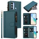 For itel S17 / Vision 3 Magnetic Closure 9 Card Slots Zipper Leather Case with Hand Strap(Dark Green) - 1