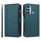 For itel S17 / Vision 3 Magnetic Closure 9 Card Slots Zipper Leather Case with Hand Strap(Dark Green) - 2
