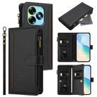 For itel S23+ Magnetic Closure 9 Card Slots Zipper Leather Case with Hand Strap(Black) - 1