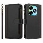 For itel S23+ Magnetic Closure 9 Card Slots Zipper Leather Case with Hand Strap(Black) - 2