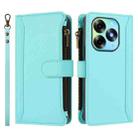 For itel S23+ Magnetic Closure 9 Card Slots Zipper Leather Case with Hand Strap(Mint Green) - 2