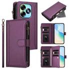 For itel S23+ Magnetic Closure 9 Card Slots Zipper Leather Case with Hand Strap(Purple) - 1