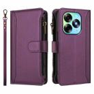For itel S23+ Magnetic Closure 9 Card Slots Zipper Leather Case with Hand Strap(Purple) - 2