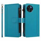 For itel S23 Magnetic Closure 9 Card Slots Zipper Leather Case with Hand Strap(Turquoise) - 2