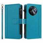 For itel S24 Magnetic Closure 9 Card Slots Zipper Leather Case with Hand Strap(Turquoise) - 2