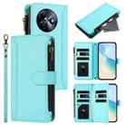 For itel S24 Magnetic Closure 9 Card Slots Zipper Leather Case with Hand Strap(Mint Green) - 1
