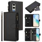 For itel S25 4G Magnetic Closure 9 Card Slots Zipper Leather Case with Hand Strap(Black) - 1