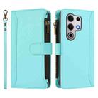 For itel S25 Ultra 4G Magnetic Closure 9 Card Slots Zipper Leather Case with Hand Strap(Mint Green) - 2