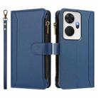 For itel P55+ Magnetic Closure 9 Card Slots Zipper Leather Case with Hand Strap(Dark Blue) - 2