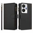 For itel P55+ Magnetic Closure 9 Card Slots Zipper Leather Case with Hand Strap(Black) - 2