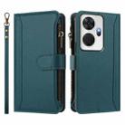 For itel P55+ Magnetic Closure 9 Card Slots Zipper Leather Case with Hand Strap(Dark Green) - 2