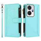 For itel P55+ Magnetic Closure 9 Card Slots Zipper Leather Case with Hand Strap(Mint Green) - 2