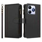 For itel A90 4G Magnetic Closure 9 Card Slots Zipper Leather Case with Hand Strap(Black) - 2