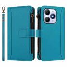 For itel A90 4G Magnetic Closure 9 Card Slots Zipper Leather Case with Hand Strap(Turquoise) - 2