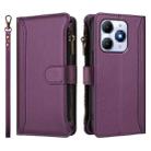 For itel A90 4G Magnetic Closure 9 Card Slots Zipper Leather Case with Hand Strap(Purple) - 2