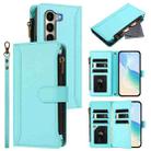 For itel A95 5G Magnetic Closure 9 Card Slots Zipper Leather Case with Hand Strap(Mint Green) - 1