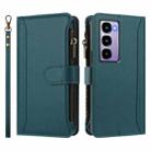 For itel City 100 Magnetic Closure 9 Card Slots Zipper Leather Case with Hand Strap(Dark Green) - 2