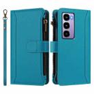 For itel City 100 Magnetic Closure 9 Card Slots Zipper Leather Case with Hand Strap(Turquoise) - 2