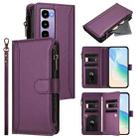 For itel City 100 Magnetic Closure 9 Card Slots Zipper Leather Case with Hand Strap(Purple) - 1