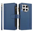 For Tecno Camon 30 4G / 5G Magnetic Closure 9 Card Slots Zipper Leather Case with Hand Strap(Dark Blue) - 2