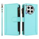 For Tecno Camon 30 4G / 5G Magnetic Closure 9 Card Slots Zipper Leather Case with Hand Strap(Mint Green) - 2