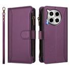 For Tecno Camon 30 4G / 5G Magnetic Closure 9 Card Slots Zipper Leather Case with Hand Strap(Purple) - 2