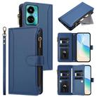 For Tecno Camon 19 / 19 Pro 5G Magnetic Closure 9 Card Slots Zipper Leather Case with Hand Strap(Dark Blue) - 1