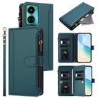 For Tecno Camon 19 / 19 Pro 5G Magnetic Closure 9 Card Slots Zipper Leather Case with Hand Strap(Dark Green) - 1