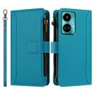 For Tecno Camon 19 / 19 Pro 5G Magnetic Closure 9 Card Slots Zipper Leather Case with Hand Strap(Turquoise) - 2