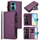 For Tecno Camon 19 / 19 Pro 5G Magnetic Closure 9 Card Slots Zipper Leather Case with Hand Strap(Purple) - 1