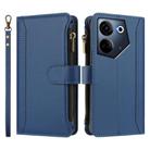 For Tecno Camon 20 4G / 20 Pro 4G Magnetic Closure 9 Card Slots Zipper Leather Case with Hand Strap(Dark Blue) - 2