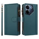 For Tecno Camon 20 4G / 20 Pro 4G Magnetic Closure 9 Card Slots Zipper Leather Case with Hand Strap(Dark Green) - 2