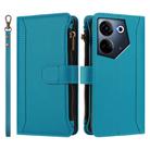 For Tecno Camon 20 4G / 20 Pro 4G Magnetic Closure 9 Card Slots Zipper Leather Case with Hand Strap(Turquoise) - 2