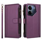 For Tecno Camon 20 4G / 20 Pro 4G Magnetic Closure 9 Card Slots Zipper Leather Case with Hand Strap(Purple) - 2