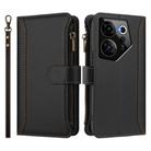 For Tecno Camon 20 Premier 5G Magnetic Closure 9 Card Slots Zipper Leather Case with Hand Strap(Black) - 2
