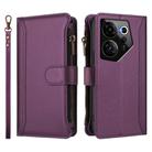 For Tecno Camon 20 Premier 5G Magnetic Closure 9 Card Slots Zipper Leather Case with Hand Strap(Purple) - 2