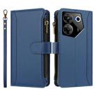 For Tecno Camon 20 Pro 5G Magnetic Closure 9 Card Slots Zipper Leather Case with Hand Strap(Dark Blue) - 2