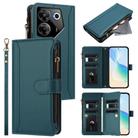 For Tecno Camon 20 Pro 5G Magnetic Closure 9 Card Slots Zipper Leather Case with Hand Strap(Dark Green) - 1