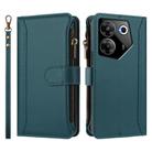 For Tecno Camon 20 Pro 5G Magnetic Closure 9 Card Slots Zipper Leather Case with Hand Strap(Dark Green) - 2