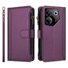 For Tecno Camon 20 Pro 5G Magnetic Closure 9 Card Slots Zipper Leather Case with Hand Strap(Purple) - 2