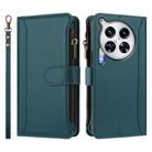 For Tecno Camon 30 Premier Magnetic Closure 9 Card Slots Zipper Leather Case with Hand Strap(Dark Green) - 2