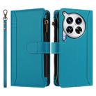 For Tecno Camon 30 Premier Magnetic Closure 9 Card Slots Zipper Leather Case with Hand Strap(Turquoise) - 2
